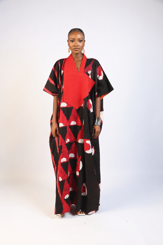 WHITE, RED AND BLACK AGBADA WITH ASOOKE