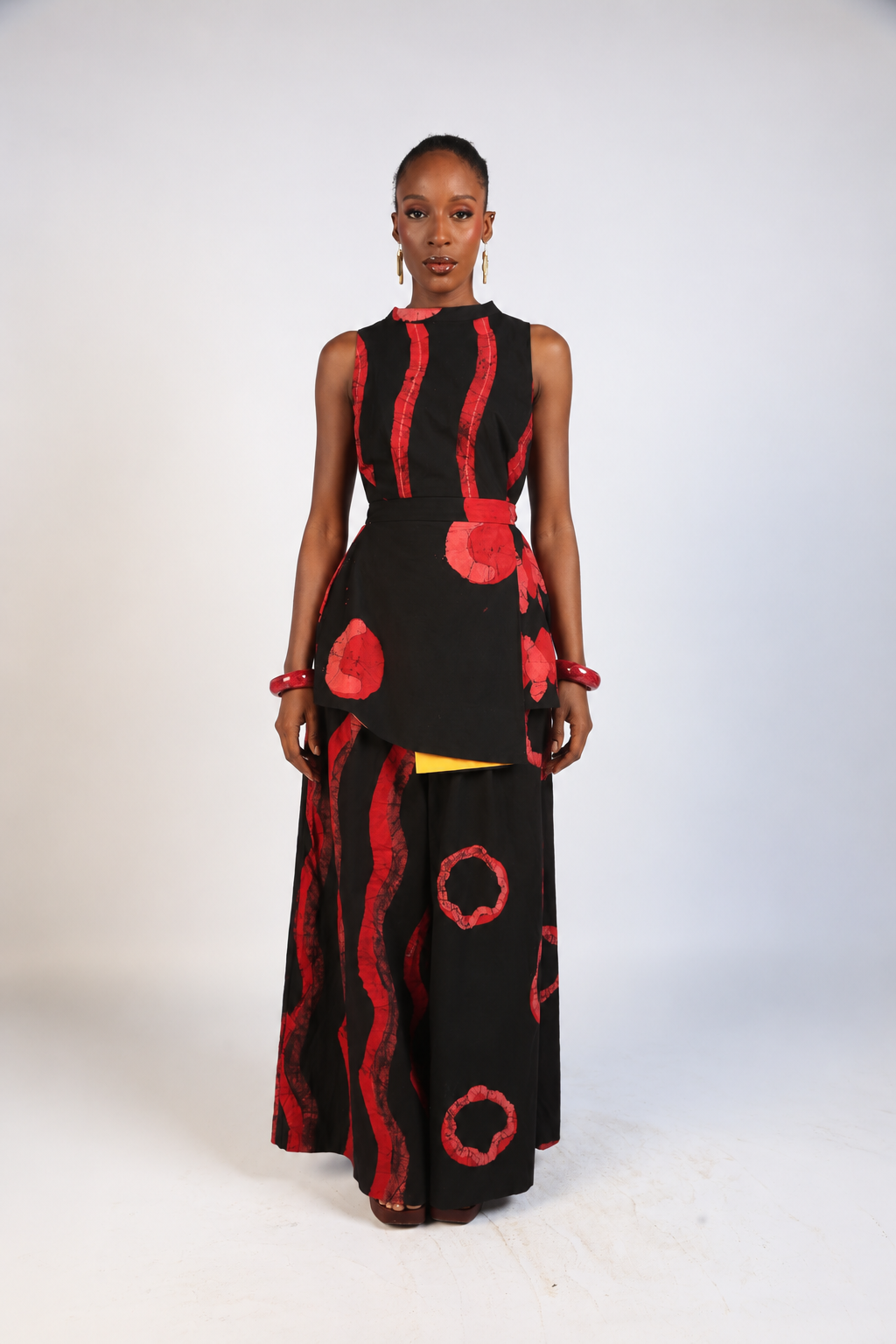 CORAL, RED AND BLACK MULTIPRINT MINI IRO DRESS
