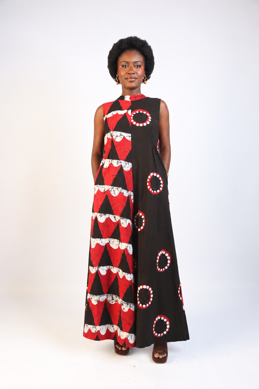 WHITE, RED AND BLACK MULTIPRINT JUMPSUIT