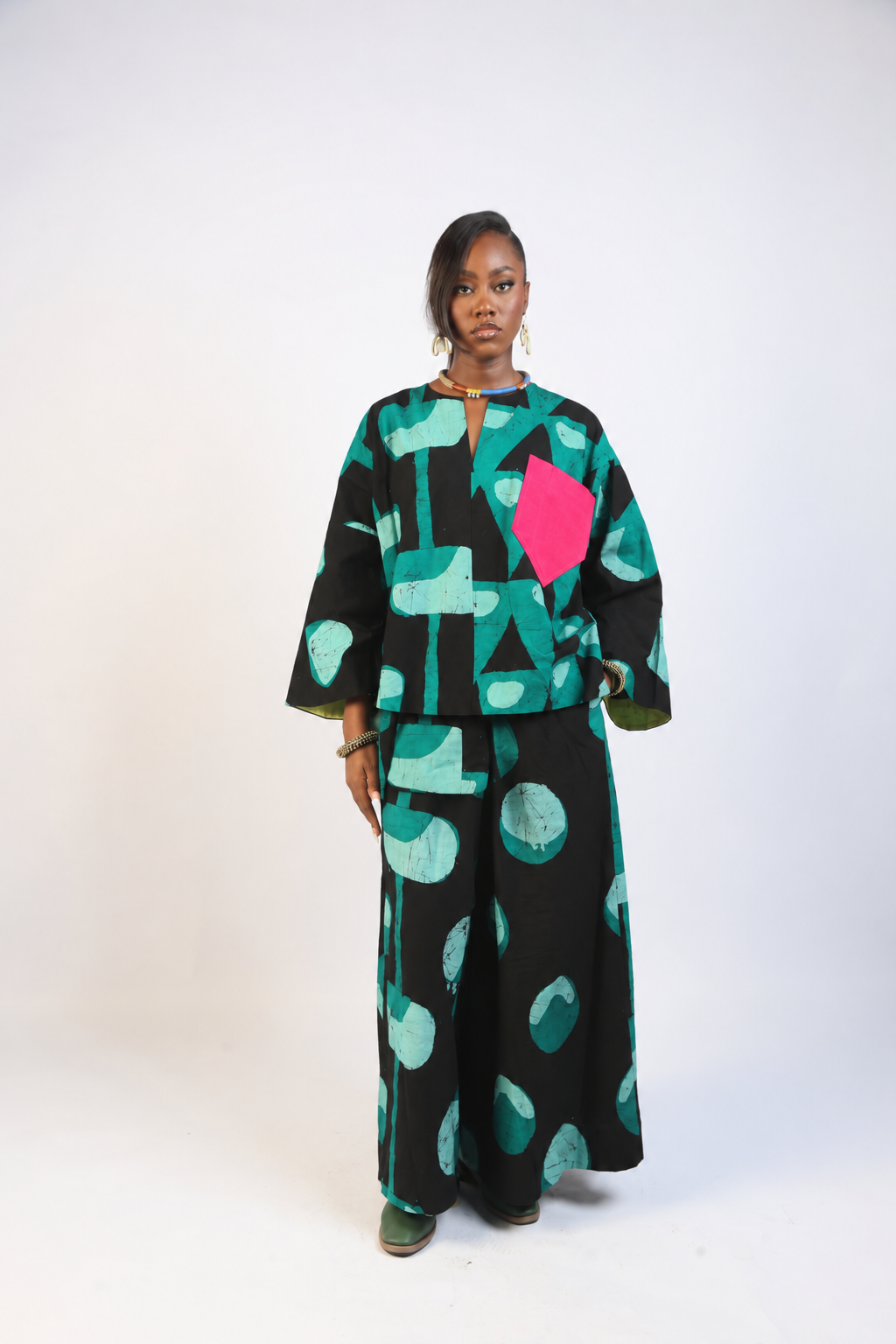GREEN AND BLACK MULTIPRINT BUBA TOP