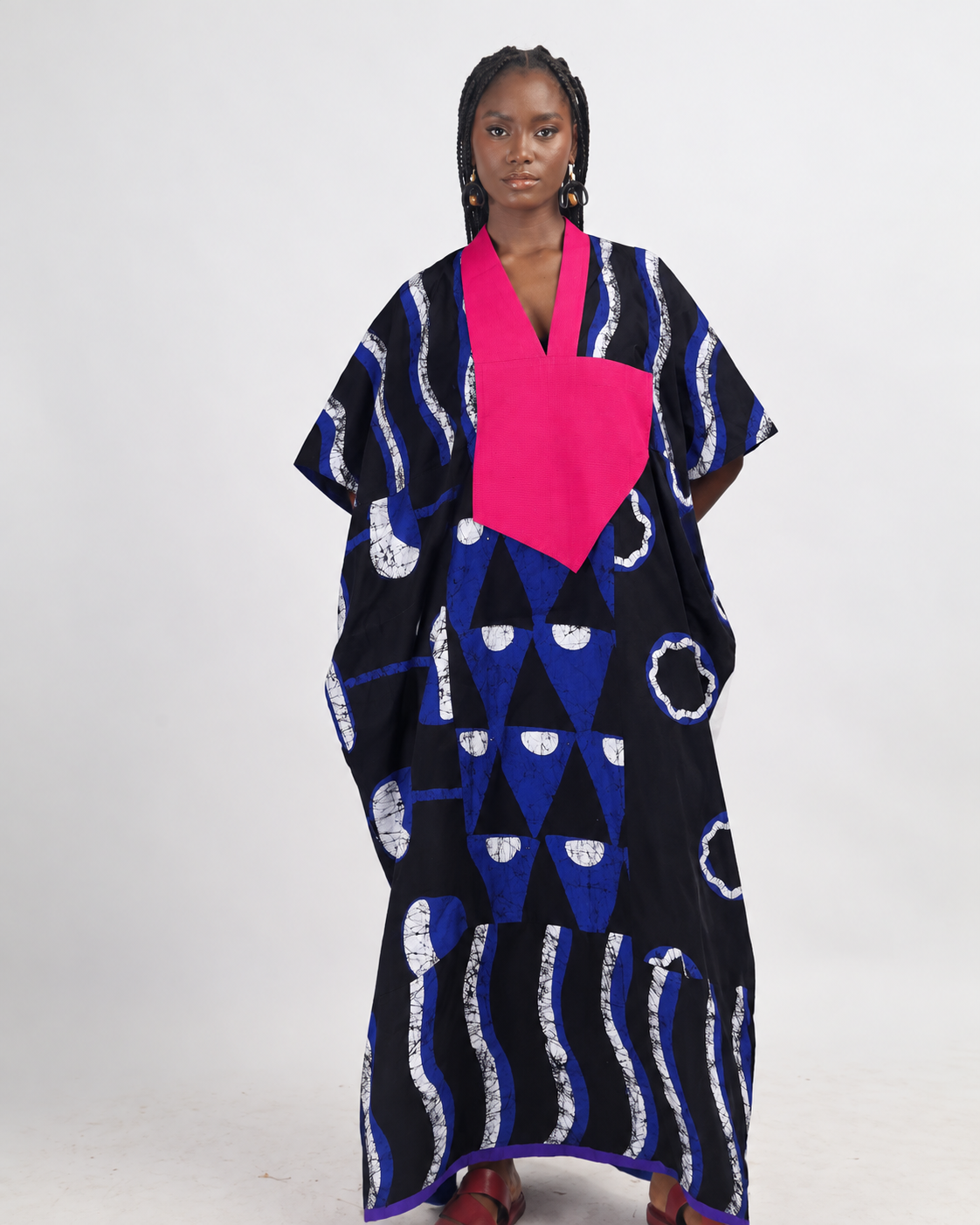 BLUE AND BLACK MULTIPRINT AGBADA WITH ASOOKE
