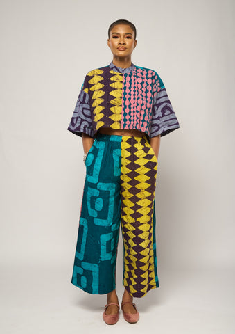 DARK MULTICOLOURED MIDI AGBADA WITH MUSTARD ASOOKE