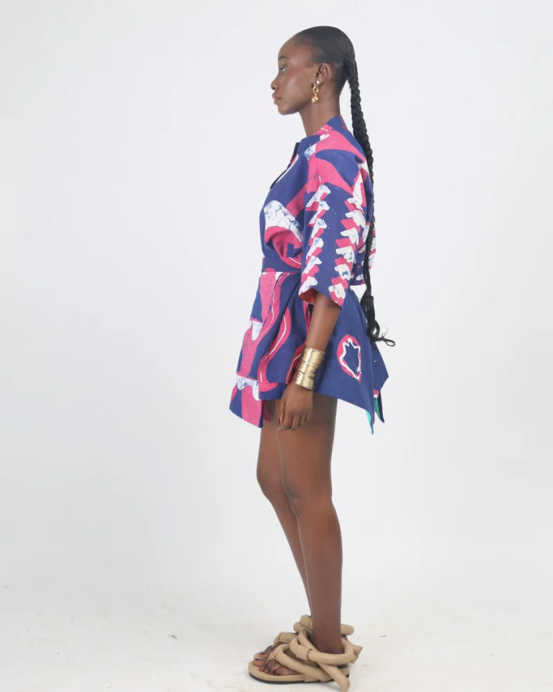 WHITE, PINK AND TEAL MULTIPRINT MINI IRO SKIRT
