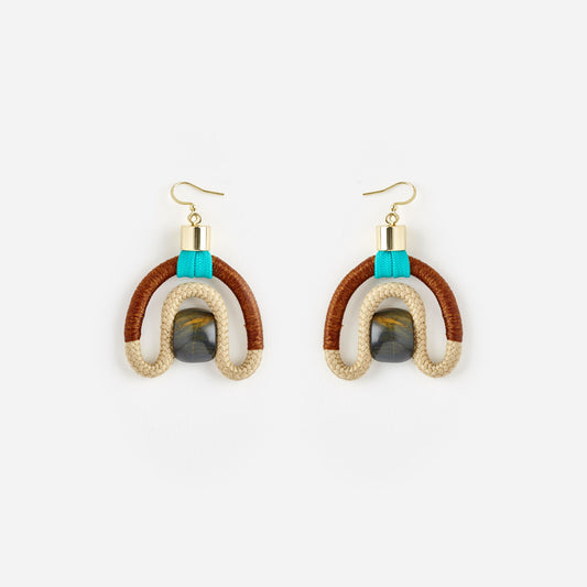 CALABASH EARRINGS BEIGE RUST AQUA TIGERS EYE