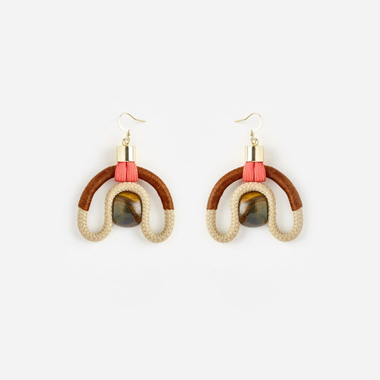 CALABASH EARRINGS BEIGE RUST PINK TIGERS EYE
