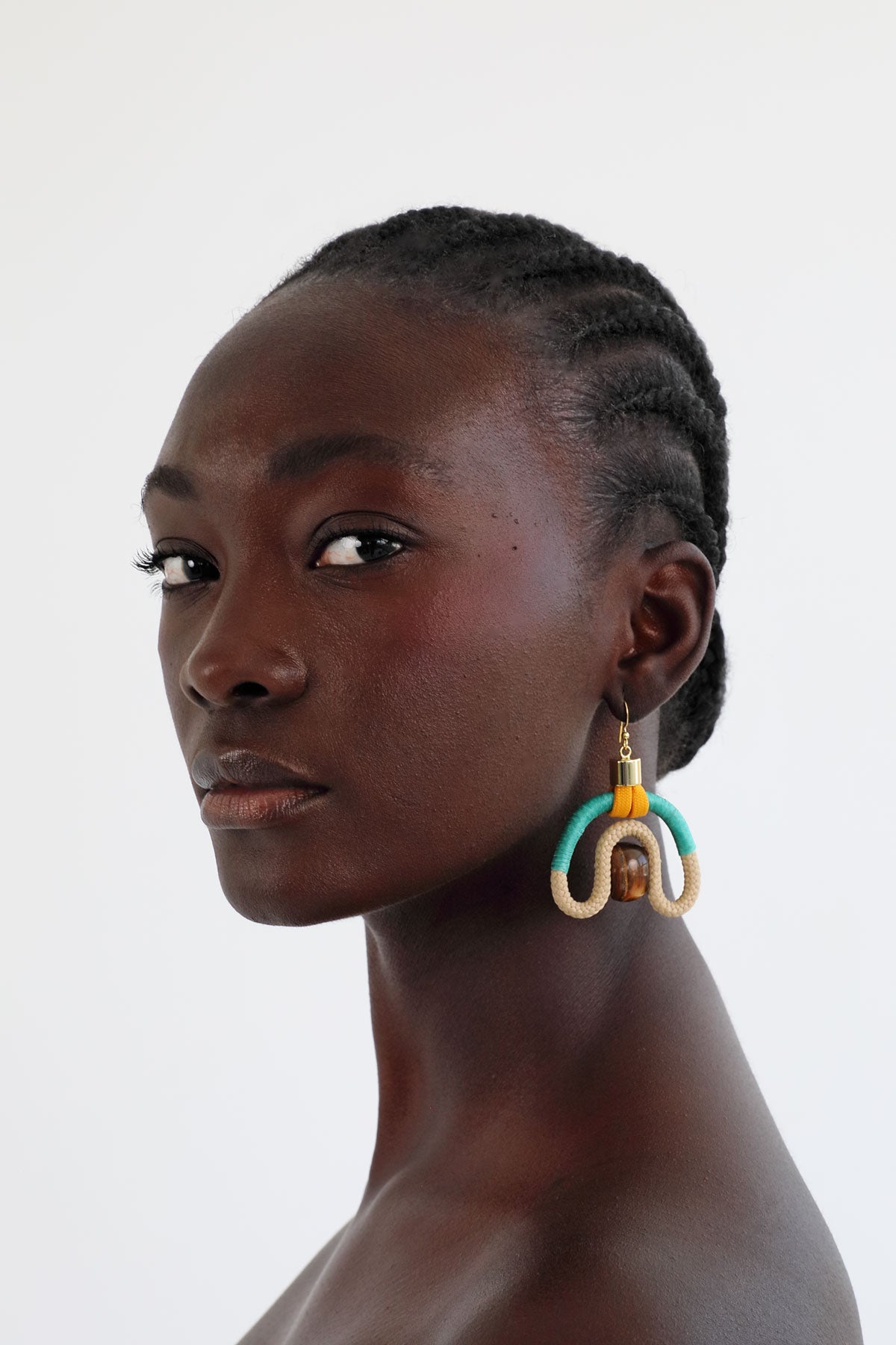 CALABASH EARRINGS BEIGE AQUA MUSTARD TIGERS EYE