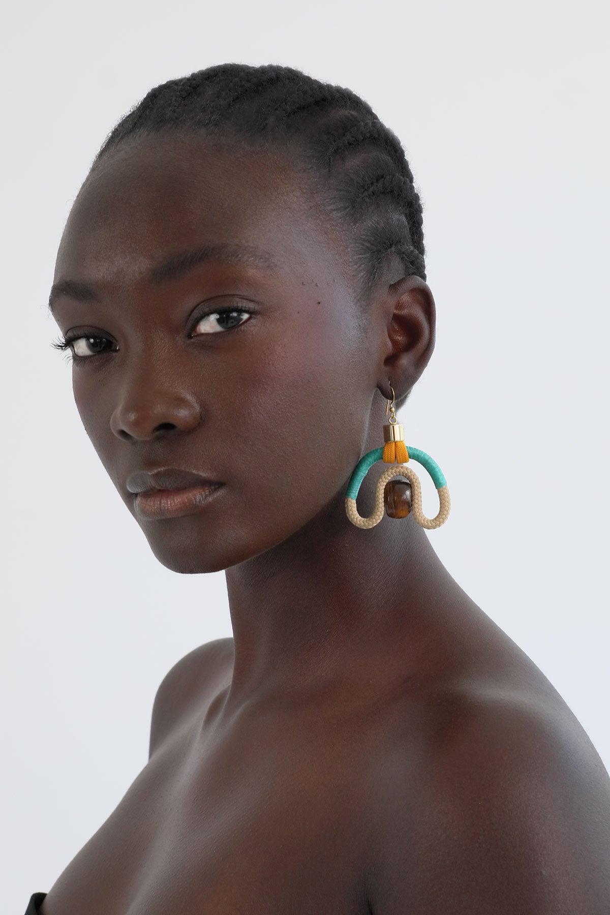 CALABASH EARRINGS BEIGE AQUA MUSTARD TIGERS EYE