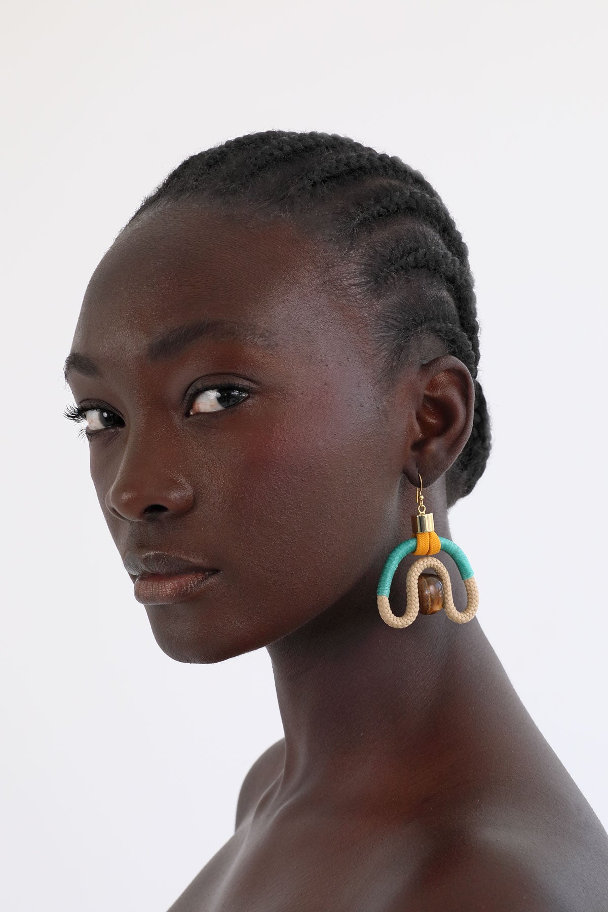 CALABASH EARRINGS BEIGE AQUA MUSTARD TIGERS EYE