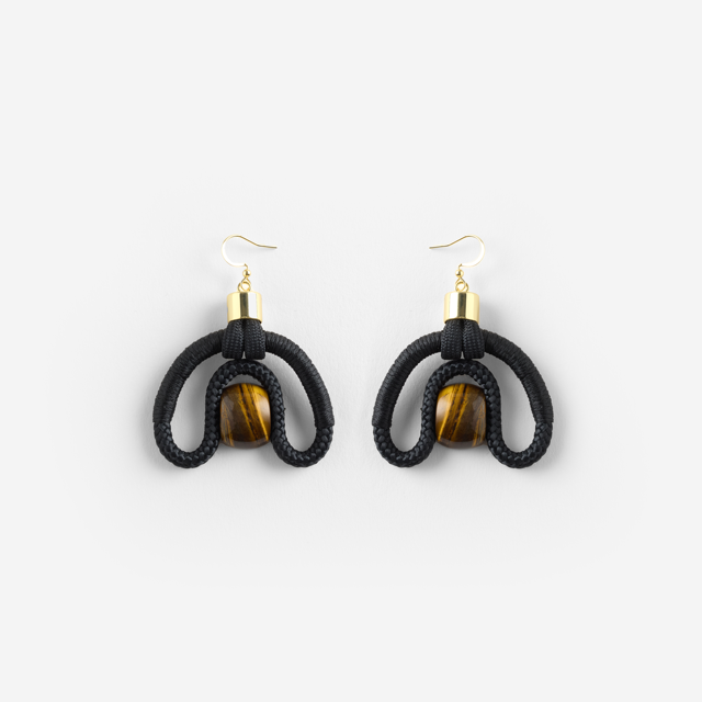 CALABASH EARRINGS BLACK TIGERS EYE