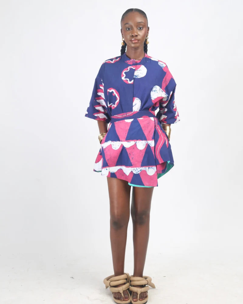WHITE, PINK AND TEAL MULTIPRINT MINI IRO SKIRT