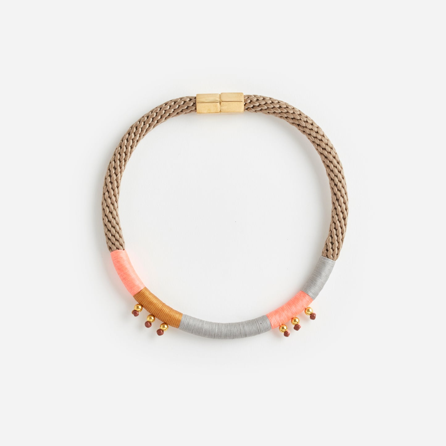 HIBISCUS NECKLACE BEIGE GREY WATERMELON PINK