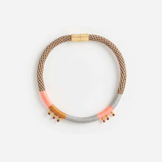 HIBISCUS NECKLACE BEIGE GREY WATERMELON PINK
