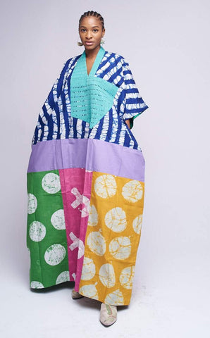 Multi print wide leg  striped culottes with aso oke back pockets