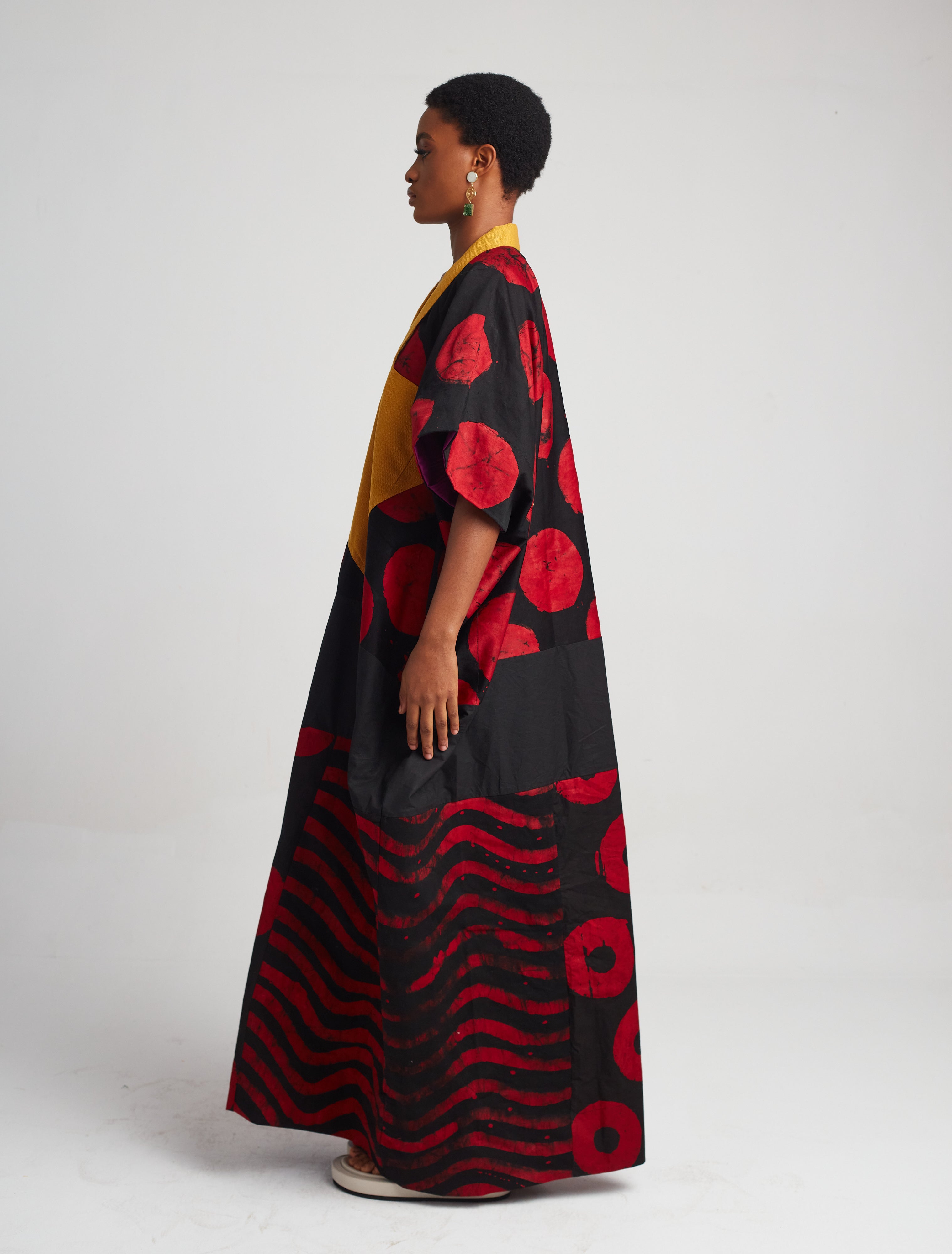 Red and Black Agbada with Golden Collar