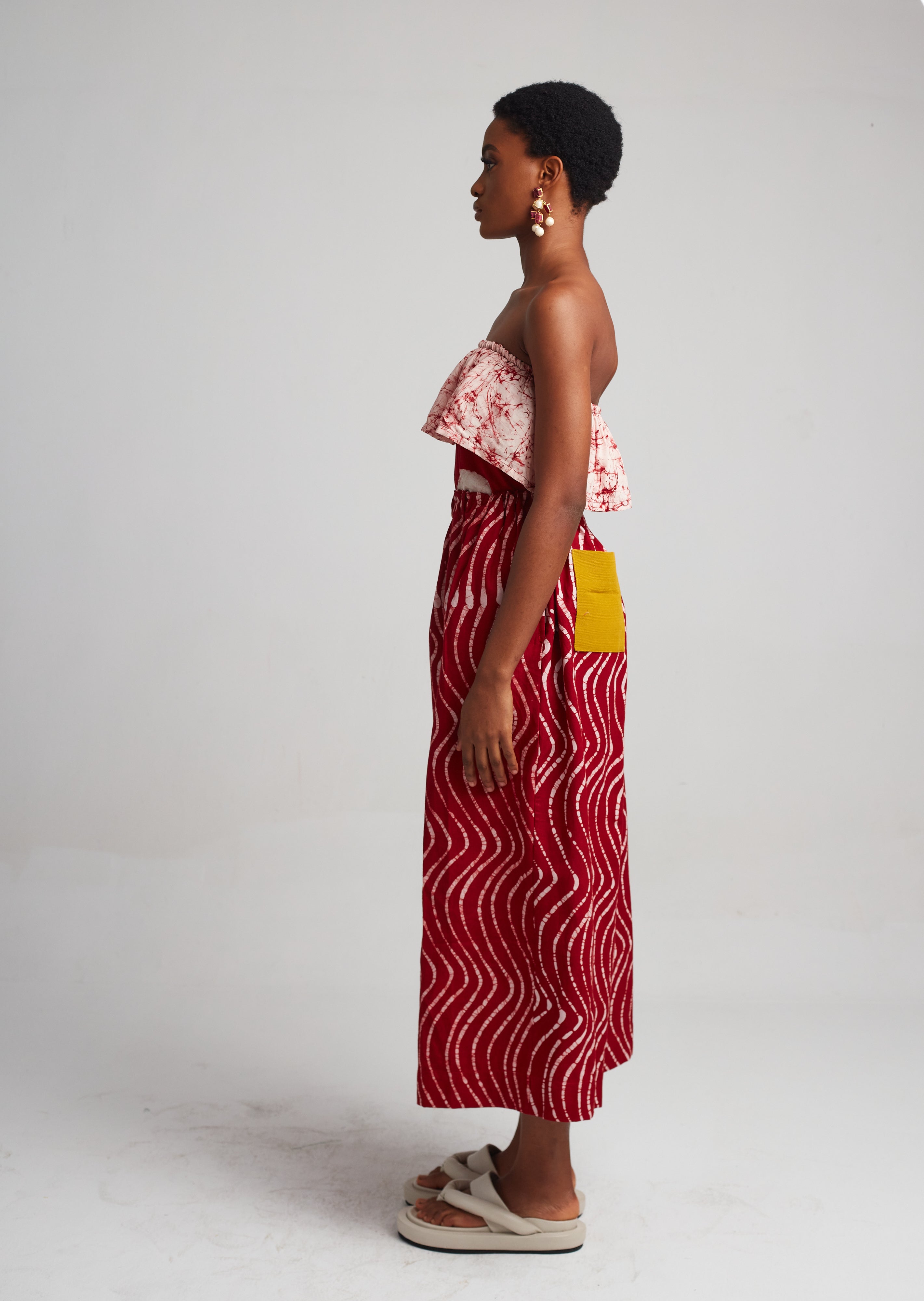Red and White wide leg  striped culottes with aso oke back pockets